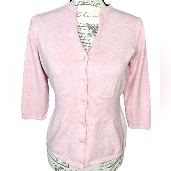Kersh Size M Pink 3/4 Sleeve Cardigan Sweater M - Picture 3 of 8